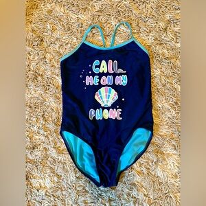 Wonder Nation Navy One-Piece Swimsuit Size Large 10-12 GUC